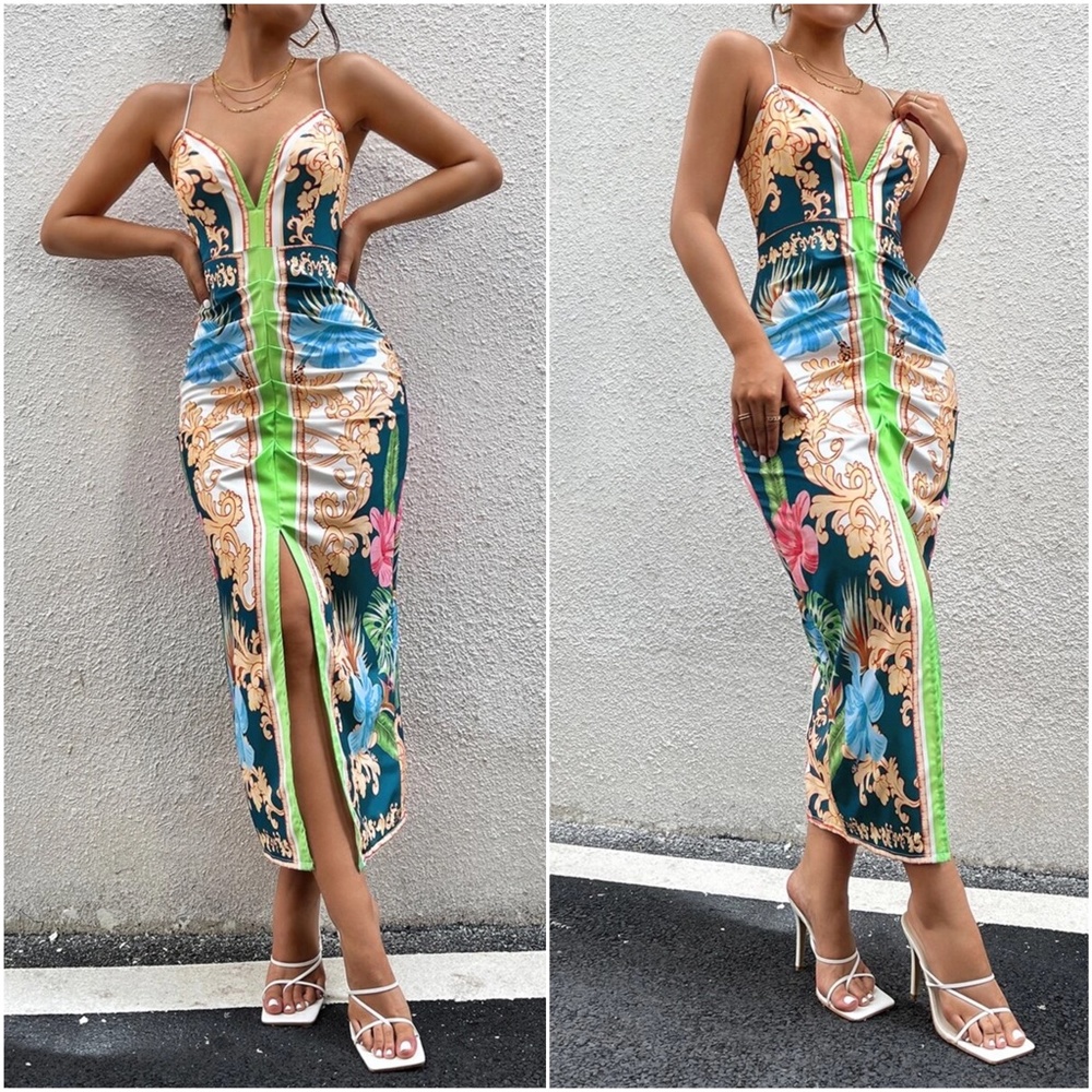 Luxe Floral Print Sexy Evening Bodycon Dress - Picture 8 of 9